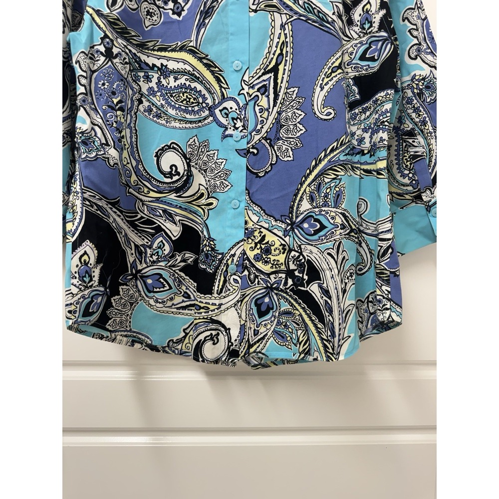 Chicos No‎ Iron Shirt Blouse Button Front Paisley Print Blue Women Size 0 S - Picture 12 of 12